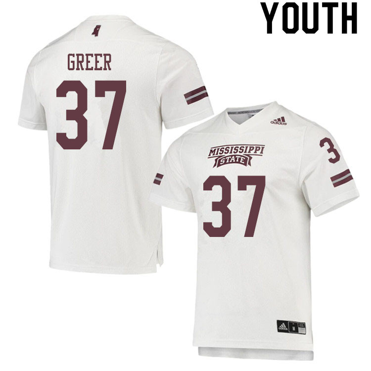 Youth #37 Haze Greer Mississippi State Bulldogs College Football Jerseys Sale-White
